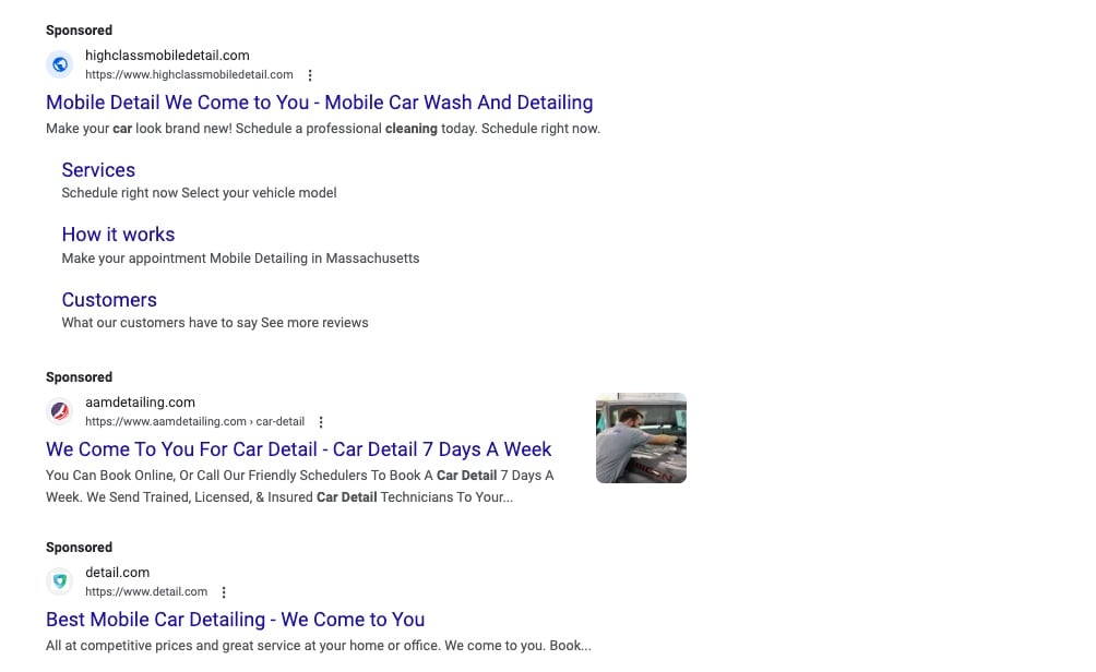 image of Google Search Ads for auto detailing